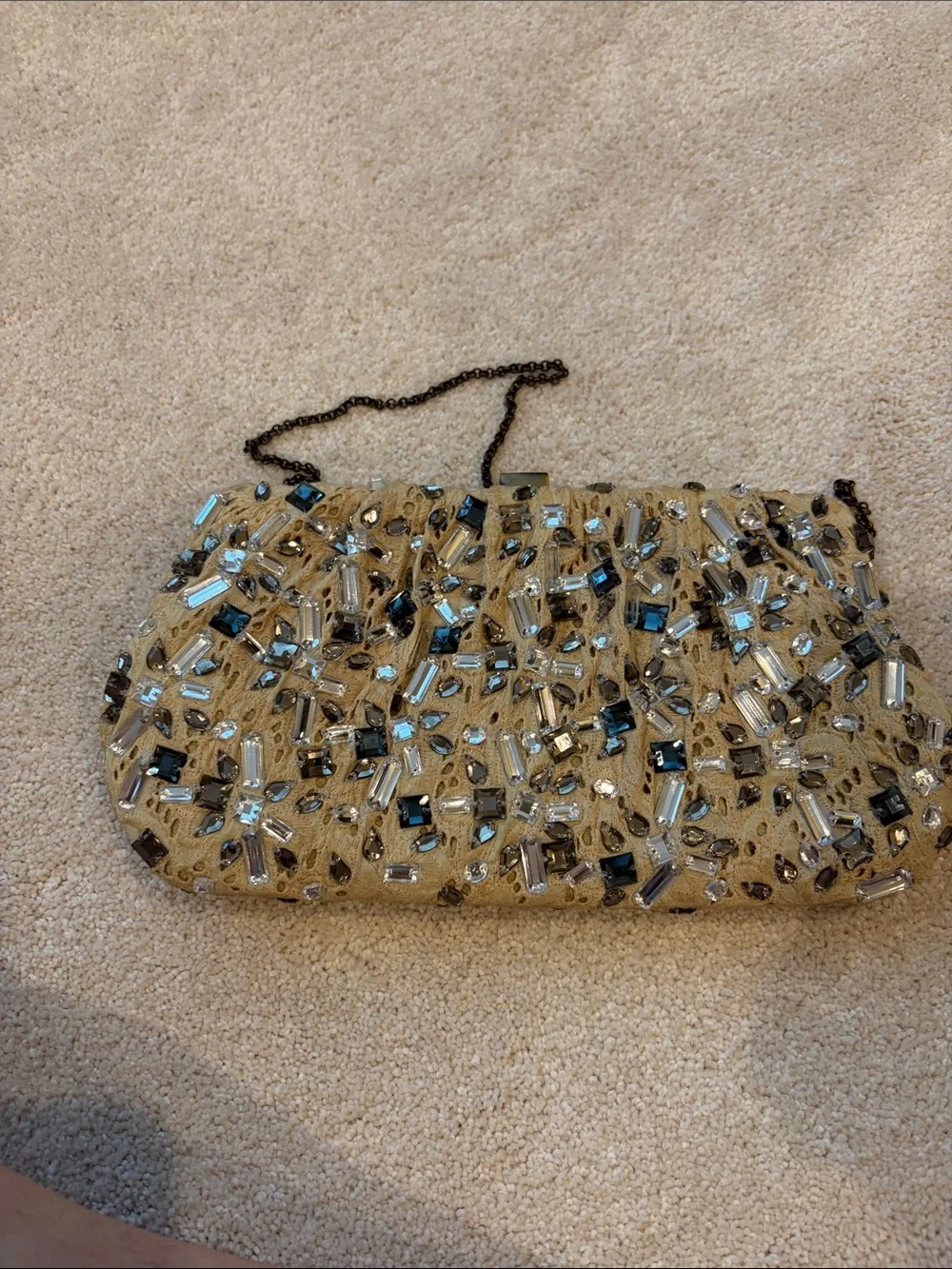 Gold Beaded Evening Clutch with Mixed Crystal Accents
